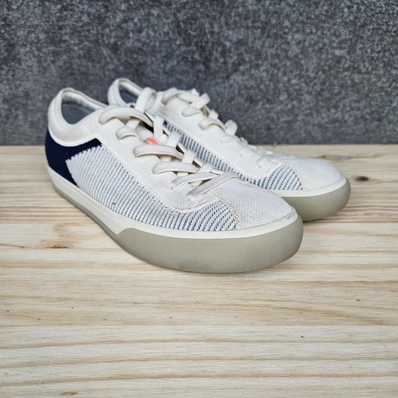 Rothy’s Lace Up Sneakers Classic Navy and Cream Striped - Picture 2 of 12